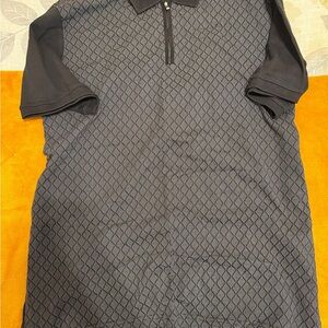 Nova Men Black Gray Zip Polo Shirt Size Large Short Sleeve Patterned